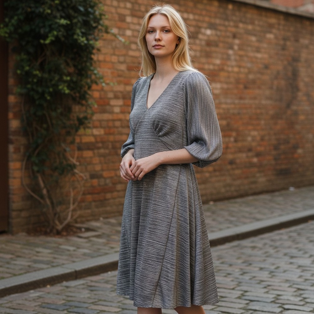Velvet Torch Women's 3/4 Sleeves Horizontal Stripe Maxi Dress Silver/Grey Size M